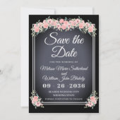 Chalkboard Bloemen Zwarte Huwelijk Save The Date (Voorkant)
