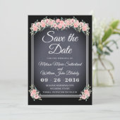 Chalkboard Bloemen Zwarte Huwelijk Save The Date (Staand voorkant)