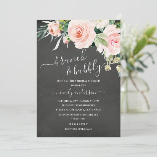 Chalkboard bloemenbrunch en bubbelig Vrijgezellenf Kaart (Staand voorkant)