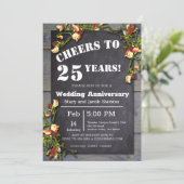 Chalkboard Bloemenrand 25ste Verjaardag Kaart (Staand voorkant)