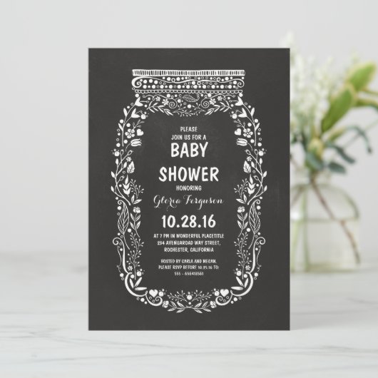 Chalkboard Bloemmetselaar Jar Rustiek baby shower Kaart (Staand voorkant)