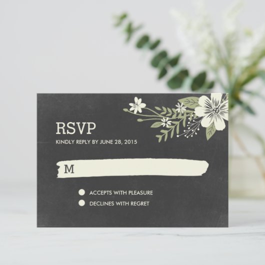 Chalkboard Blooms RSVP / Wedding Response Kaarten (Staand voorkant)
