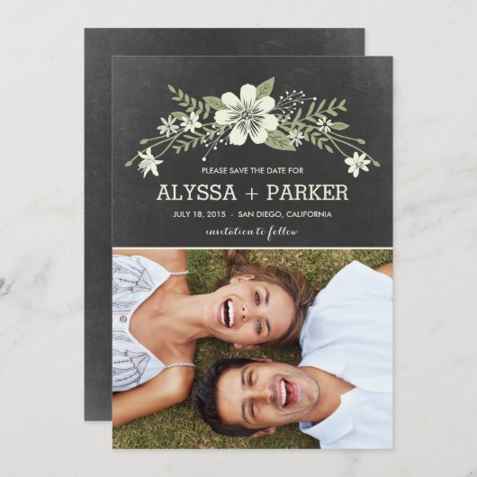 Chalkboard Blooms sparen de Datumkaarten Save The Date (Voorkant / Achterkant)