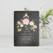 Chalkboard blooms & vogelzool en zie Baby shower Kaart (Staand voorkant)