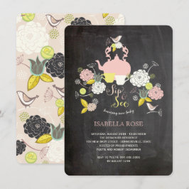 Chalkboard blooms & vogelzool en zie Baby shower Kaart