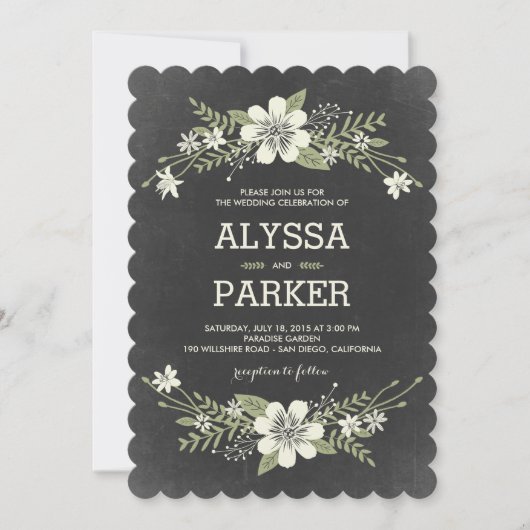 Chalkboard Blooms Wedding Invitations Kaart (Voorkant)