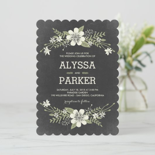 Chalkboard Blooms Wedding Invitations Kaart (Staand voorkant)