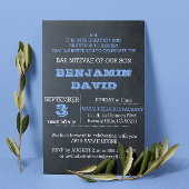 Chalkboard Blue B"H Bar Mitzvah uitnodiging