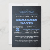 Chalkboard Blue B"H Bar Mitzvah uitnodiging (Voorkant)
