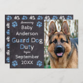 Chalkboard Blue Baby Dog Zwangerschap Aankondiging (Voorkant / Achterkant)