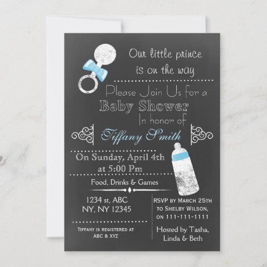 Chalkboard blue Baby shower Invitation Kaart (Voorkant)