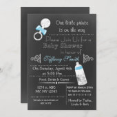 Chalkboard blue Baby shower Invitation Kaart (Voorkant / Achterkant)