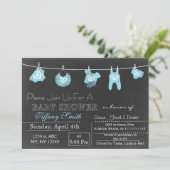 Chalkboard blue Baby shower Invitation Kaart (Staand voorkant)