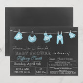 Chalkboard blue Baby shower Invitation Kaart (Voorkant / Achterkant)