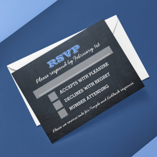 Chalkboard Blue Bar Mitzvah Big RSVP met opties