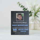 Chalkboard Blue Bar Mitzvah Foto opslaan van de da Aankondigingskaart (Staand voorkant)