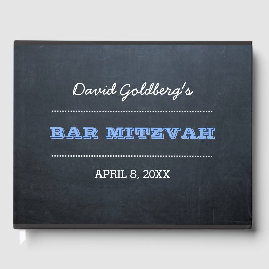 Chalkboard Blue Bar Mitzvah Gastenboek (Voorkant)