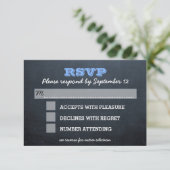 Chalkboard Blue Bar Mitzvah RSVP-kaart met Entree RSVP Kaartje (Staand voorkant)