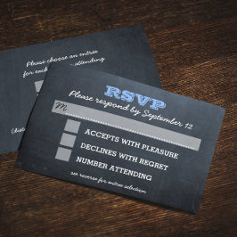 Chalkboard Blue Bar Mitzvah RSVP-kaart met Entree RSVP Kaartje