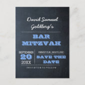 Chalkboard Blue Bar Mitzvah Sla de datum op Aankondigingskaart (Voorkant)