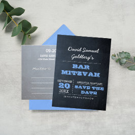 Chalkboard Blue Bar Mitzvah Sla de datum op Aankondigingskaart