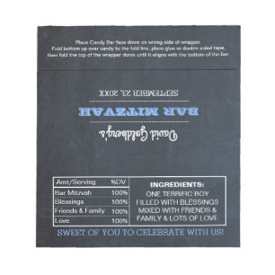 Chalkboard Blue Bar Mitzvah Snoep Wrappers Notitieblok
