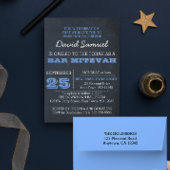 Chalkboard Blue Bar Mitzvah Uitnodiging