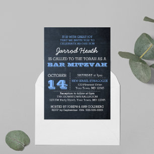 Chalkboard Blue Bar Mitzvah Uitnodiging Geen Logo