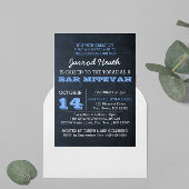 Chalkboard Blue Bar Mitzvah Uitnodiging Geen Logo