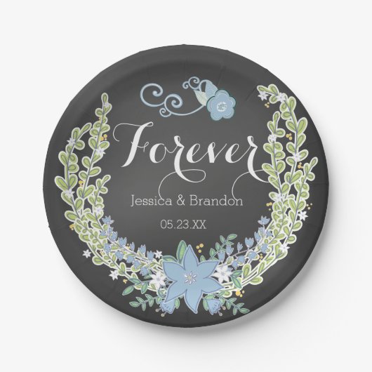 Chalkboard Blue Bells Forever Trouwpapier Borden Papieren Bordje (Voorkant)