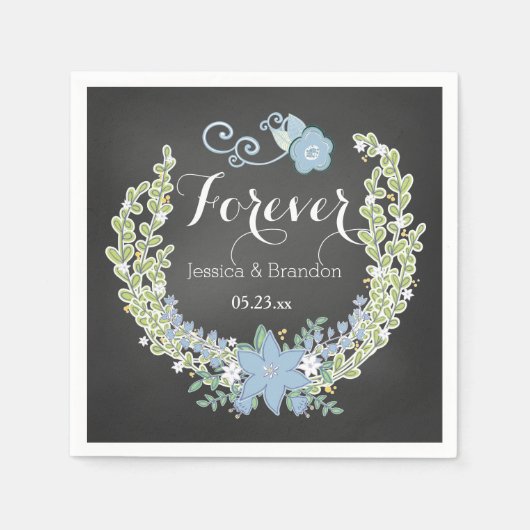 Chalkboard Blue Bells Forever Wedding Paper Napkin Servet (Voorkant)