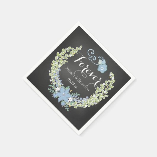Chalkboard Blue Bells Forever Wedding Paper Napkin Servet (Hoek)