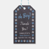 Chalkboard Blue Boy Paw Print Baby shower Cadeaulabel (Voorkant)