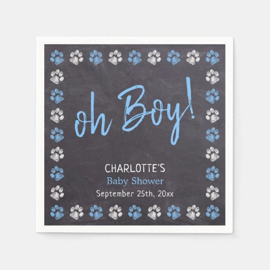 Chalkboard Blue Boy Paw Print Baby shower Servet (Voorkant)