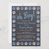 Chalkboard Blue Boy Paw Print Virtual Baby shower Kaart (Voorkant)