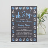 Chalkboard Blue Boy Paw Print Virtual Baby shower Kaart (Staand voorkant)