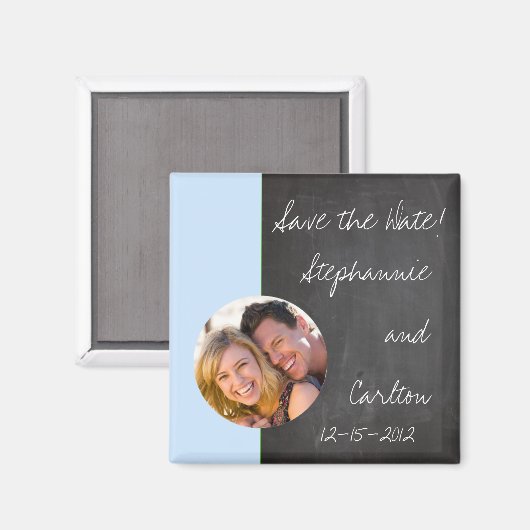 Chalkboard Blue bruiloft aankondiging magneet (Voorkant / Achterkant)