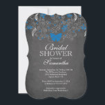 Chalkboard Blue Butterfly Floral Vrijgezellenfeest Kaart<br><div class="desc">Begin je trendy, stijlvolle bruiloft vrijgezellenfeest meteen af met onze verbluffende hedendaagse chalkboardblauwe vlinder met delicate geschetste bladeren en paarse bloemen op een populaire chalkboardachtergrond met een krijtbord achteraan. Onze trendy, mooie en moderne bruiddoucheuitnodiging is perfect voor een vrijgezellenfeest in de lente, een vrijgezellenfeest in de zomer, een vrijgezellenfeest in...</div>