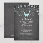 Chalkboard Blue Butterfly Floral Vrijgezellenfeest Kaart (Voorkant / Achterkant)