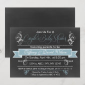 Chalkboard blue Couple's Baby shower Invitation Kaart (Voorkant / Achterkant)