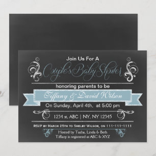 Chalkboard blue Couple's Baby shower Invitation Kaart