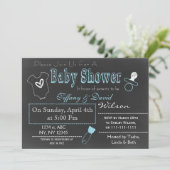 Chalkboard blue Couple's Baby shower Invitation Kaart (Staand voorkant)