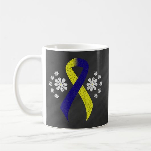 Chalkboard Blue en Yellow Awareness Ribbon Koffiemok (Links)