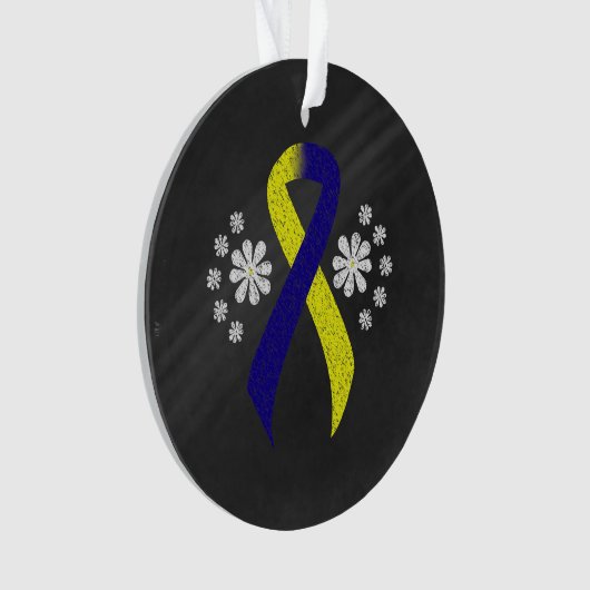 Chalkboard Blue en Yellow Awareness Ribbon Ornament (voorkant)