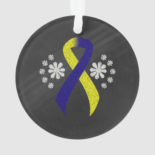 Chalkboard Blue en Yellow Awareness Ribbon Ornament (achterkant)