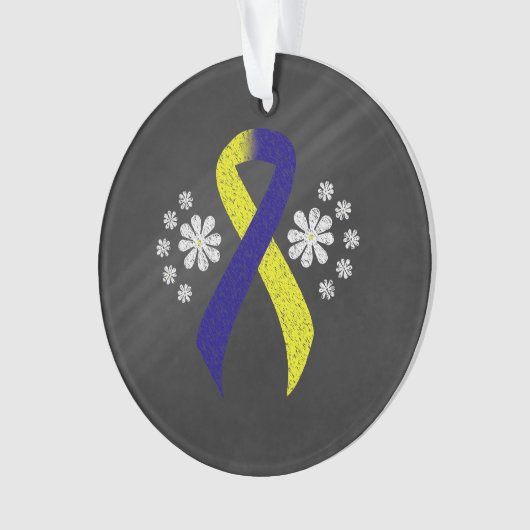 Chalkboard Blue en Yellow Awareness Ribbon Ornament (voorkant)