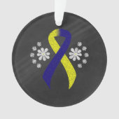 Chalkboard Blue en Yellow Awareness Ribbon Ornament (voorkant)