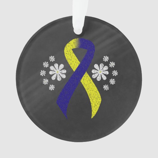 Chalkboard Blue en Yellow Awareness Ribbon Ornament (voorkant)