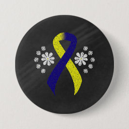 Chalkboard Blue en Yellow Awareness Ribbon Ronde Button 7,6 Cm