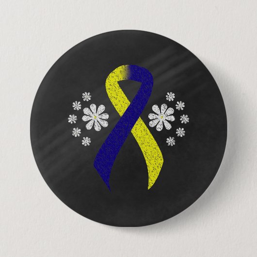 Chalkboard Blue en Yellow Awareness Ribbon Ronde Button 7,6 Cm (Voorkant)
